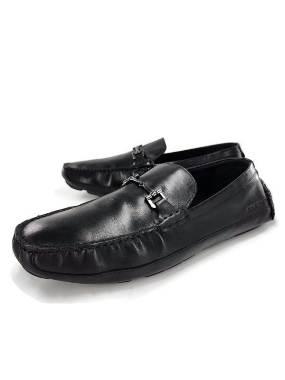 Cole Haan Grand Wyatt Smooth Black Leather Silver Bit Slip-On Driving Loafers